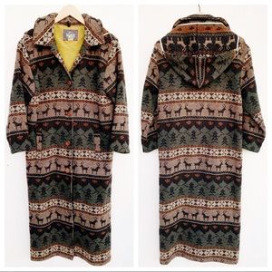 WOOLRICH Vintage Fair Isle Wool Trench Pea Coat S